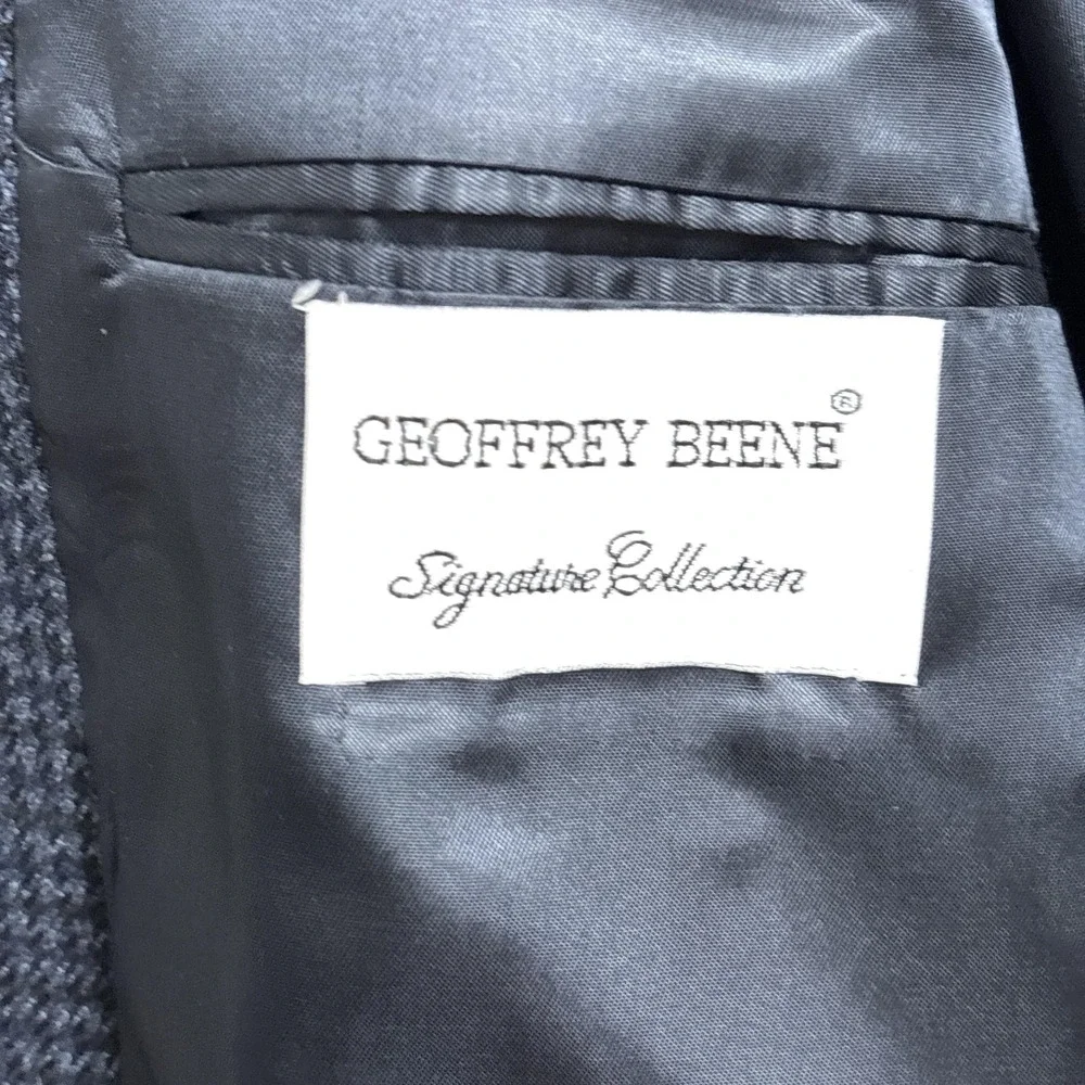 Geoffrey Beene Sport Coat 46R Blue Check Tweed Blazer Jacket USA Signature